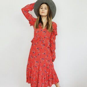 ASOS Red floral long sleeve midi dress
